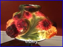 Antique Chrythanthemum Puffy Pairpoint Art Glass reverse painted Lamp, Rare