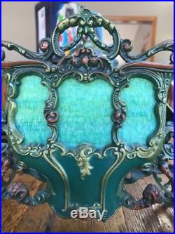 Antique Coronation Parlor Lamp Art Deco Horse Coach Carriage Slag Stained Glass