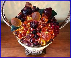 Antique Czech Czechoslovakia Colored Art Glass Figural Fruit Basket Lamp Light