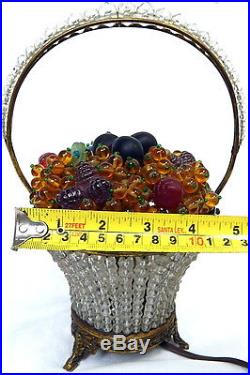 Antique Czech Glass Beaded Fruit Basket Lamp Art Deco Art Nouveau Orange Floral