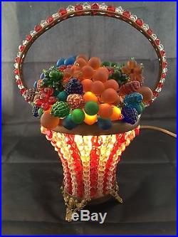 Antique Deco Czech Czechoslovakia Art Glass Figural Fruit Basket Lamp Nite Light
