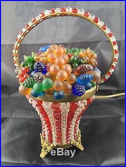 Antique Deco Czech Czechoslovakia Art Glass Figural Fruit Basket Lamp Nite Light