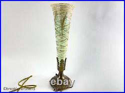Antique Durand Pulled Feather Art Glass Torchiere Lamp with Gold Enamel