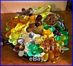 Antique EXCEPTIONAL lg CZECH Glass multi FRUIT & BEADS Lamp Shade Only BOHEMIAN