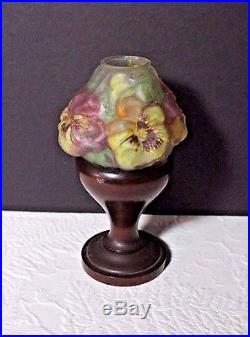 Antique Early 20thC Pairpoint Puffy Pansies Art Glass Wood Base Candle Lamp