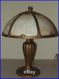 Antique Edward Miller Art Nouveau 6 Panel Caramel Slag Glass Table Lamp c. 1920