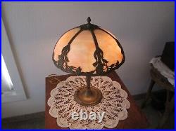 Antique Edwin Miller Art-Neveau slag glass lamp curved, leaded. VG