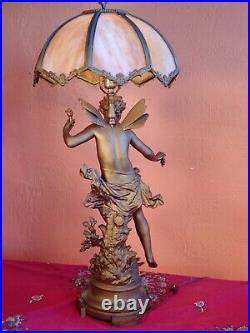 Antique FRENCH ART NOUVEAU Figural PARLOR LAMP Male Farie/ Angel -signed