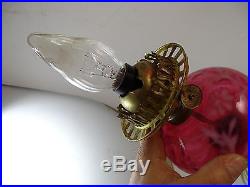 Antique Fenton Cranberry Fern Daisy Opalescent Glass Matched Lamp Set Vtg 1890s