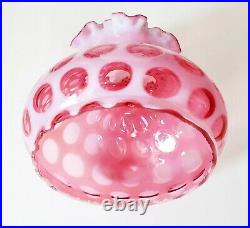 Antique Fenton Ruffled Cranberry Coin Dots Lamp Shade 7 H X 8 1/2w & 7 Fitter