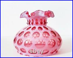 Antique Fenton Ruffled Cranberry Coin Dots Lamp Shade 7 H X 8 1/2w & 7 Fitter