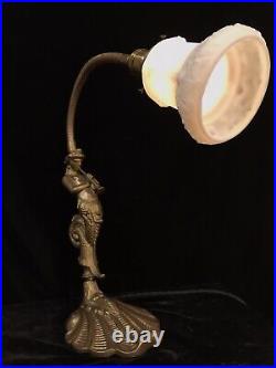 Antique Figural Mermaid Triton Gooseneck Table Desk Lamp Restored & Rewired
