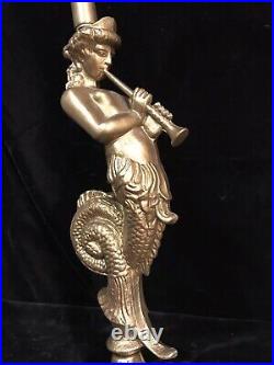 Antique Figural Mermaid Triton Gooseneck Table Desk Lamp Restored & Rewired