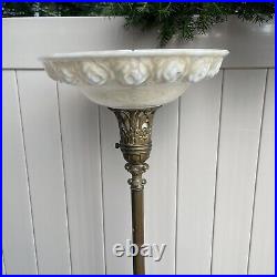 Antique Floor Lamp Art Deco Torchiere Ornate WithAlabaster On Base 16 Glass shade