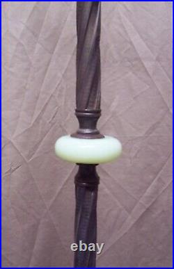 Antique Floor Lamp Bridge Cast Iron Bird Vtg Art Vaseline Glass Rewired USA #X31
