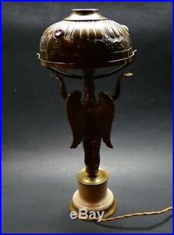 Antique French ART Nouveau 1910's Lamp Angel, Shade with Crystal Stones