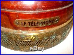 Antique French Art Nouveau Bronze Figural Lamps Phone Industry Art Glass Worlds