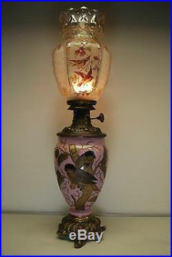 Antique French Austrian Art Nouveau Deco Baccarat Gwtw Oil Kerosene Banquet Lamp