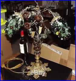 Antique Glass Art Nouveau Lamp Grape Cluster Shades Czech French Bronze