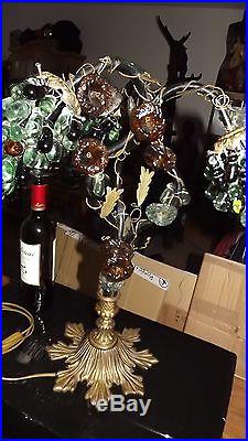 Antique Glass Art Nouveau Lamp Grape Cluster Shades Czech French Bronze