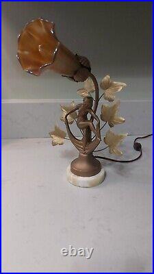 Antique Gold Arts Deco Woman Spelter Boudoir Lamp