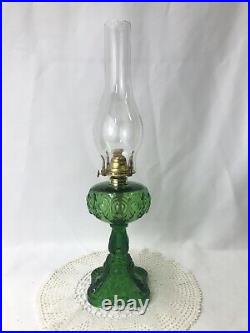 Antique Green Glass Oil Lamp Bullseye Fine Detail Kerosene Victorian Art Deco