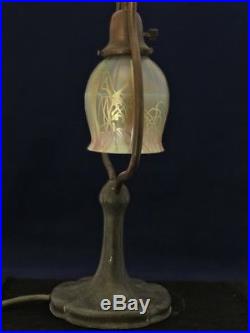 Antique Handel Desk Lamp, Steuben Art Nouveau Glass Shade, Unique One Of A Kind