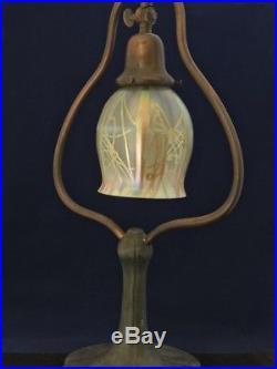 Antique Handel Desk Lamp, Steuben Art Nouveau Glass Shade, Unique One Of A Kind