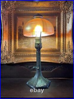Antique Handel Leaded Slag Stained Glass Arts & Crafts Star Boudoir Lamp Base