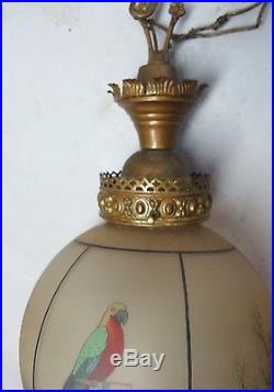 Antique Handel-Style Art Glass Parrot Globe Ceiling Lamp c. 1930