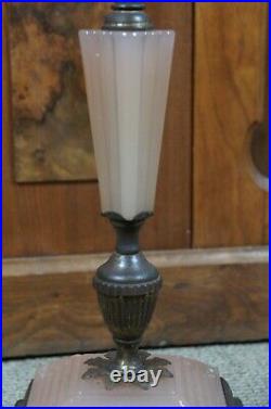 Antique Houze Art Deco Pink Glass Brass Smoke Stand Ashtray Floor Lamp Light 62