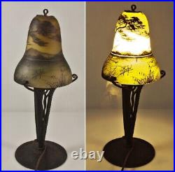 Antique Iron Lamp Glass J. Michel Art Nouveau Lakeside Decor Paris Rare Old 20th