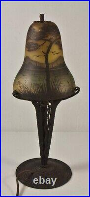 Antique Iron Lamp Glass J. Michel Art Nouveau Lakeside Decor Paris Rare Old 20th