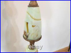 Antique Jadeite Agate Slag Glass Floor Lamp with Brass