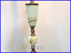 Antique Jadeite Agate Slag Glass Floor Lamp with Brass