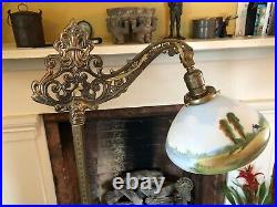 Antique Jadite Bridge Floor Lamp/Period Art Glass Shade, Art Nouveau Art Deco