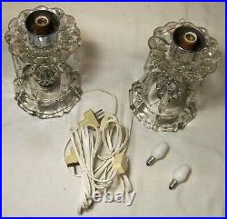 Antique Lamp Pair Glass Shade Vtg Light Fixture MCM Art Slip Rewired USA #A11
