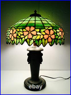 Antique Lamp Unique Art Glass Ny Periwinkle Stained Glass Shade on Handel Base