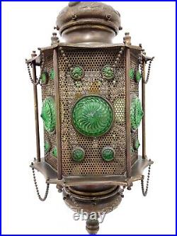 Antique Large 37´´ Art Nouveau Deco Rare Lighthouse Jeweled Glass Lamp