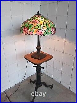 Antique Leaded Glass 25 by 18 dia Art Nouveau Lamp Chicago Mosaic Handel era