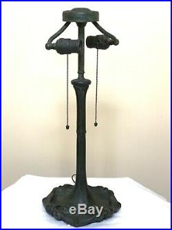 Antique Leaded Slag Glass Reverse Painted Lamp Base Art Nouveau