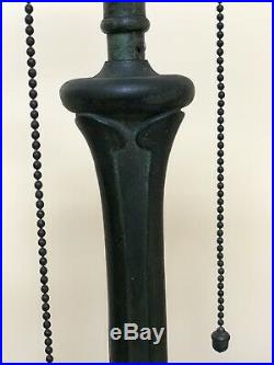 Antique Leaded Slag Glass Reverse Painted Lamp Base Art Nouveau