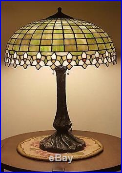 Antique Leaded Stained Slag Glass Arts & Crafts Bradley Hubbard B&H Table Lamp