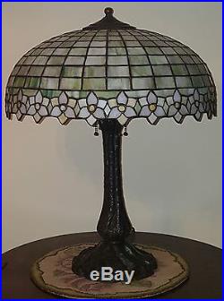 Antique Leaded Stained Slag Glass Arts & Crafts Bradley Hubbard B&H Table Lamp