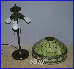 Antique Leaded Stained Slag Glass Arts & Crafts Unique Handel Lamp Tiffany Era