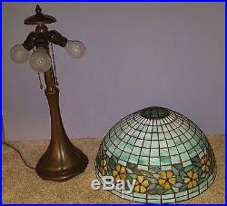 Antique Leaded Stained Slag Glass Arts & Crafts Unique Handel Table Lamp