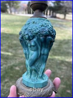 Antique Malachite Art Glass Lamp Art Deco Hoffmann Boudoir Parlor Nude Vase