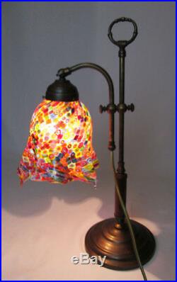 Antique Millefiori Murano Fancy Art Glass Shade 19 Metal Wood Accent Desk Lamp