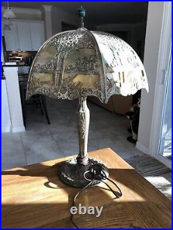 Antique Miller Lamp ML CO 233 6-Panel Slag Glass Lamp Art Nouveau