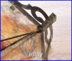 Antique Mission Arts Crafts Copper Slag Stained Glass Table Lamp Vintage 23